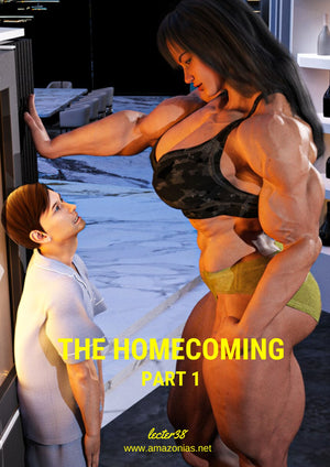 huge muscelgirl stares down man