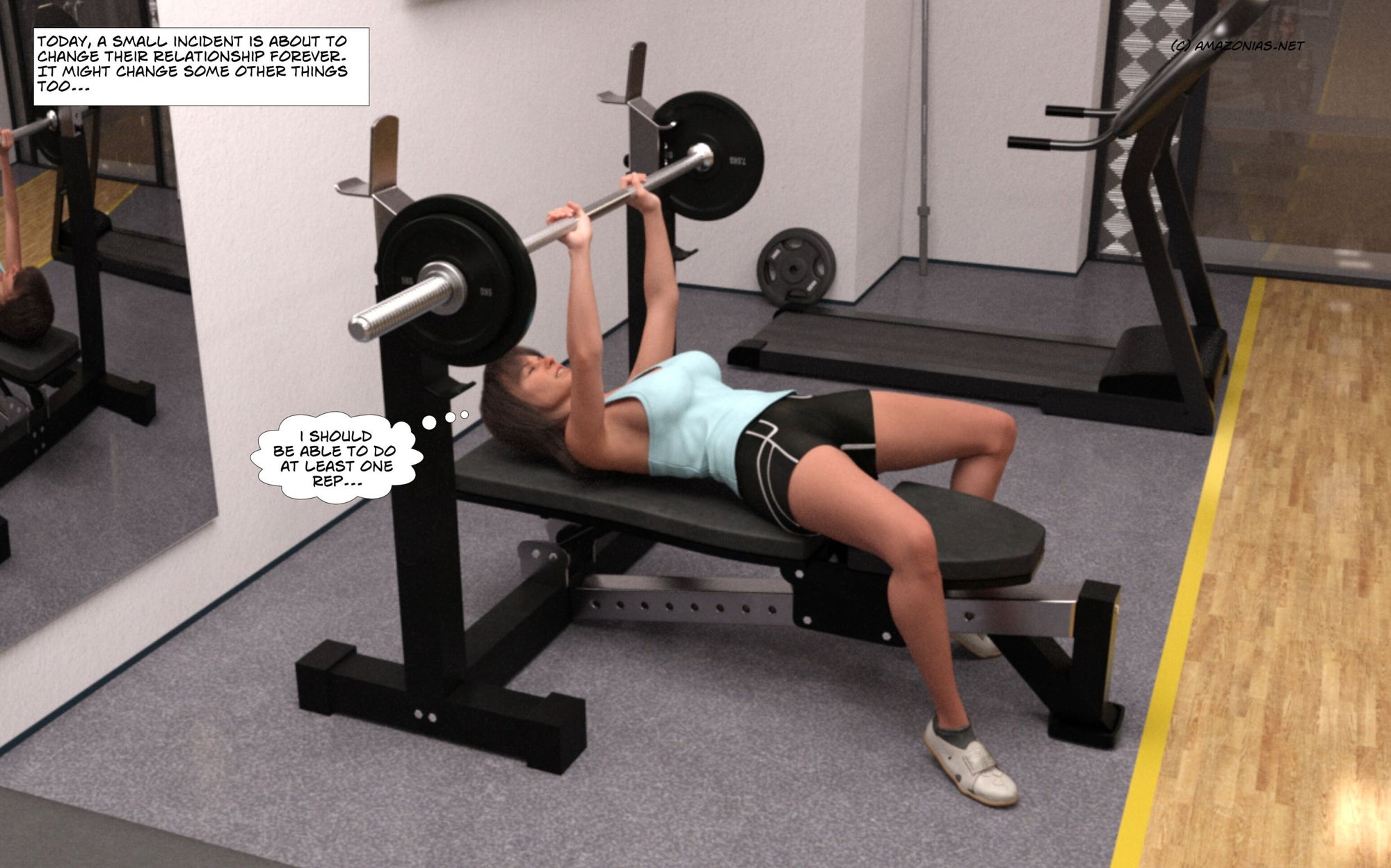 girl on the bench press in the gym
