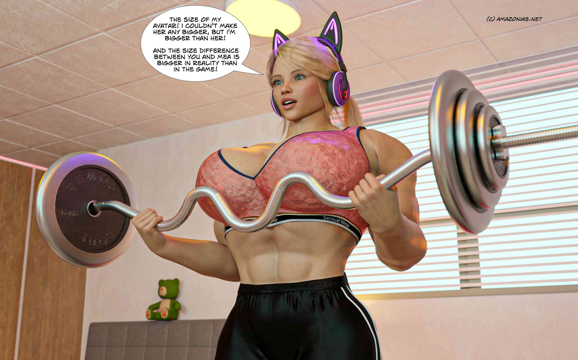 blonde musclegirl lifting barbell