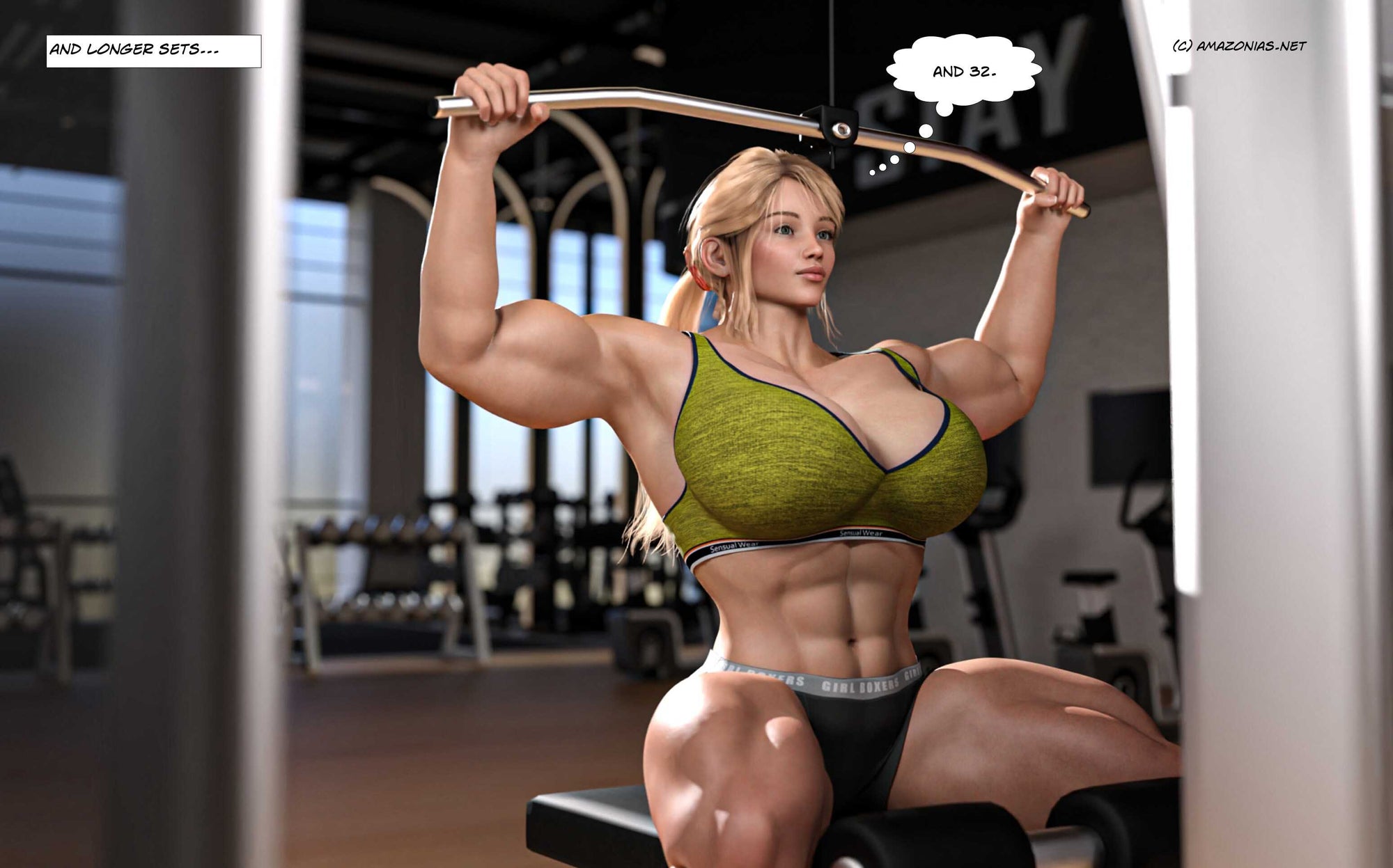 musclegirl lats pulldown in the gym