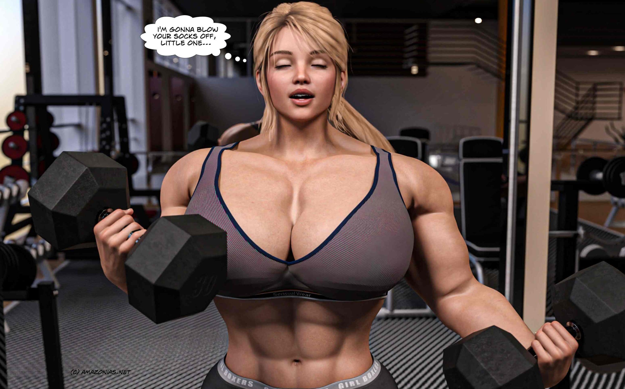 musclegirl raising dumbbells