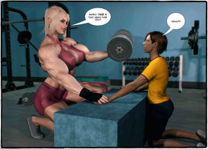 musclewoman ready to armwrestle a guy