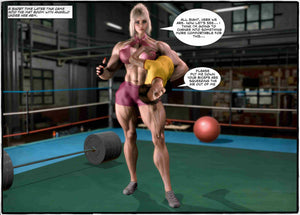 female bodybuilder immobilizing a small guy