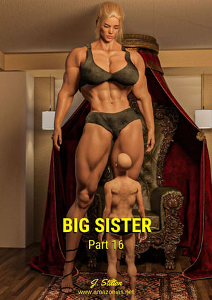 huge female bodybuilder towering over small man