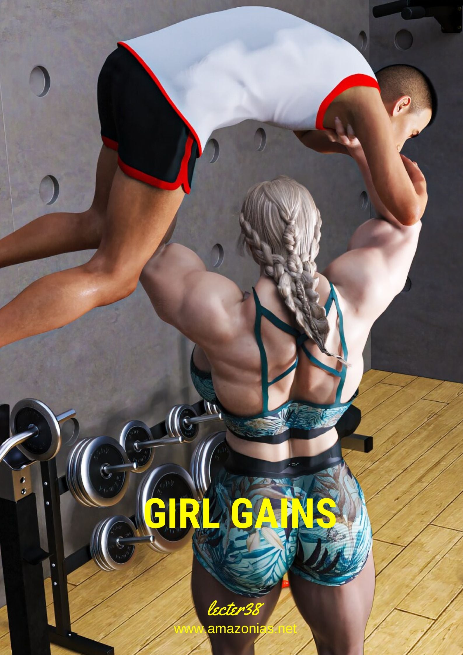 huge female bodybuilder lifts man overhead