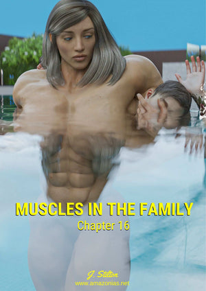 huge musclegirl carrying boyfriend in the pool