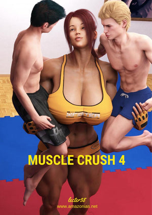 a muscular tall girl lifting two guys