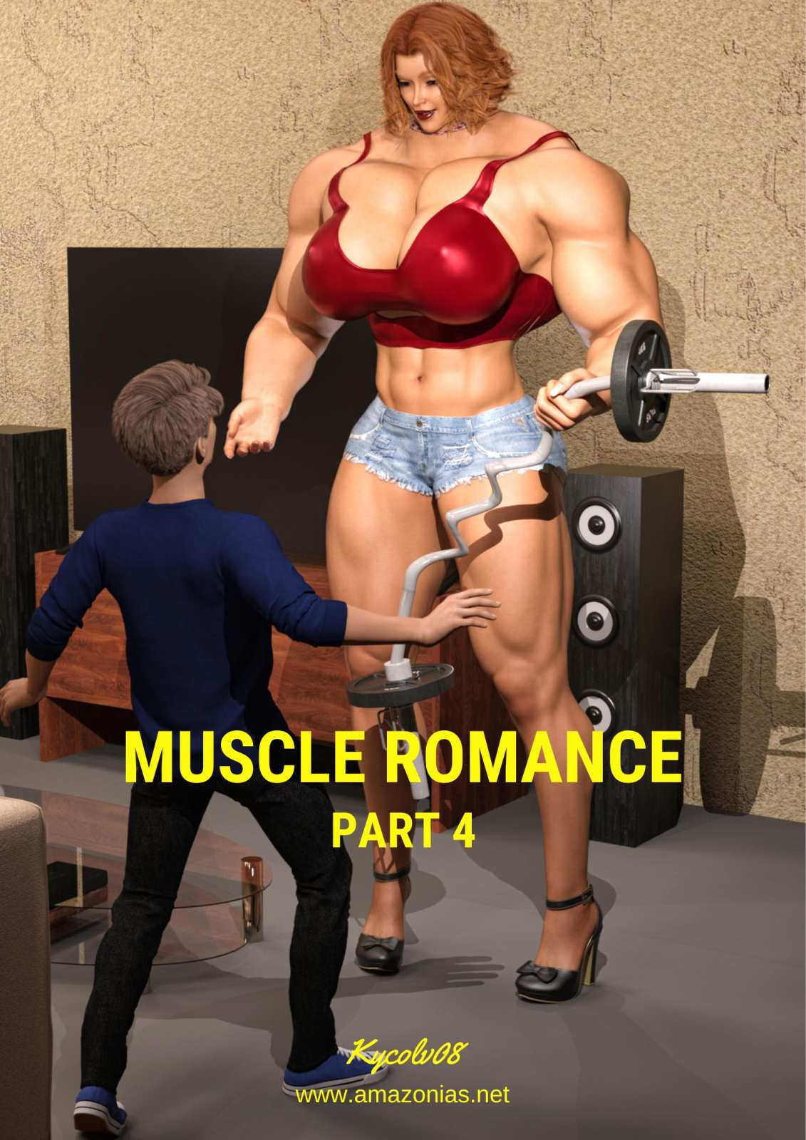 huge musclegirl bending a weight bar