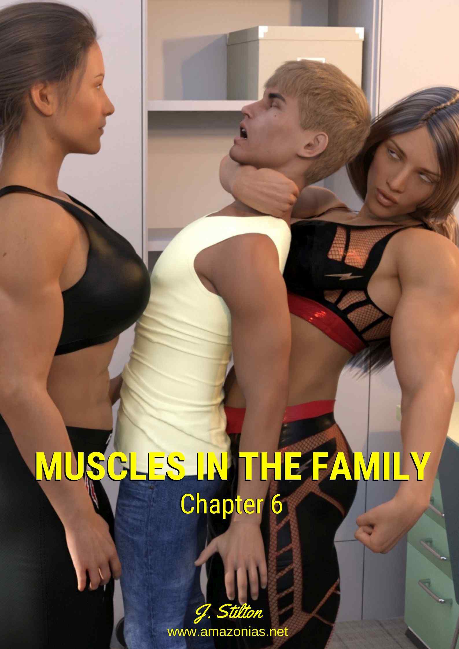 two musclegirls dominating guy