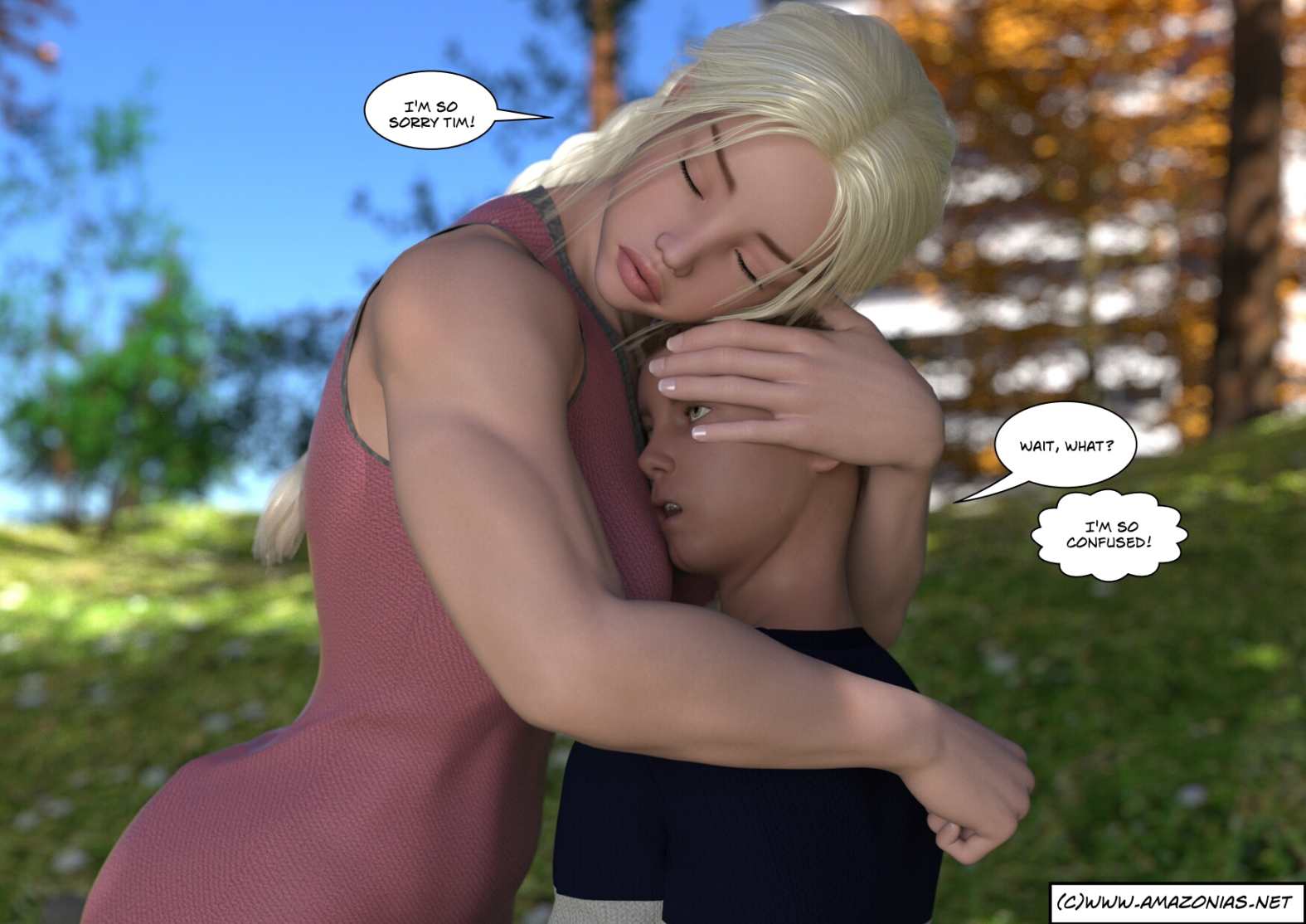 musclegirl hugging small man