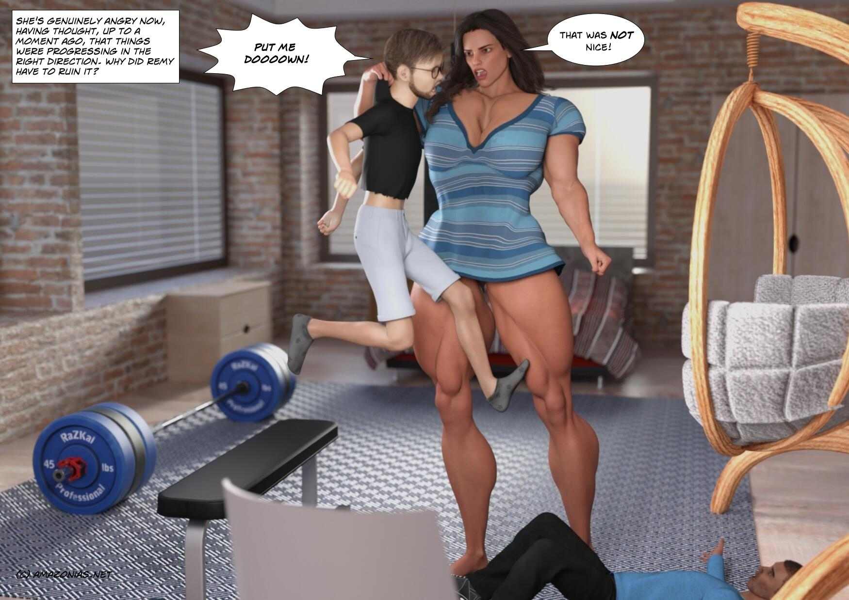 musclegirl lifting small man