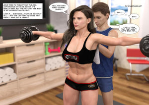 small guy drying back of fitness girl