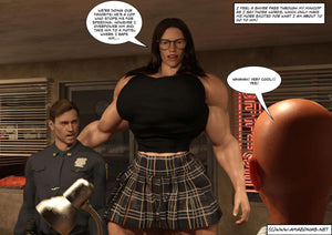 huge musclegirl and small cop