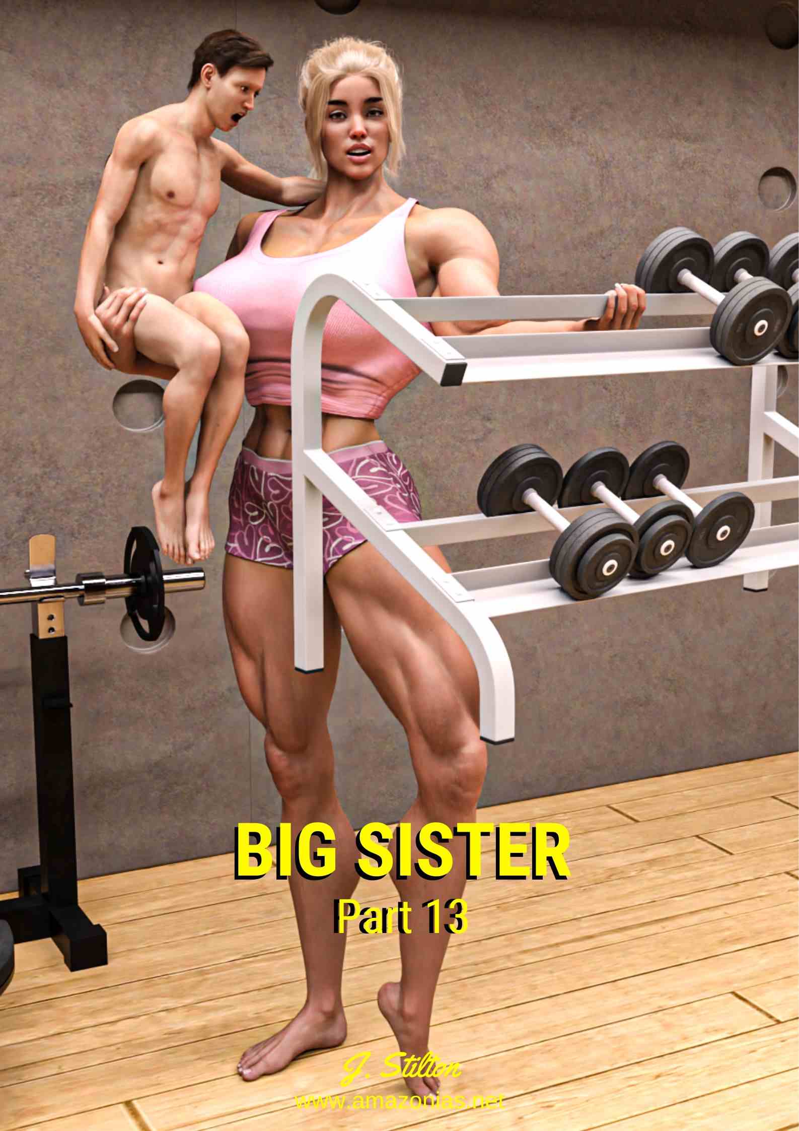 huge female bodybuilder lifting small man